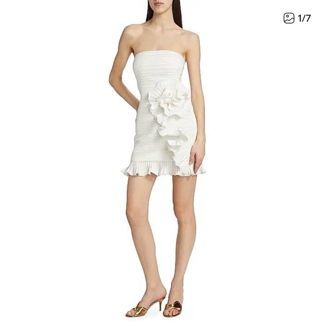 Amur White Strapless Ruffle Flower Mini Dress Nwt
